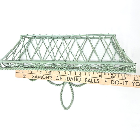 Vintager Style Wrought Iron Wall Basket Sage Green Twisted Wire Design 12x7x4 - Picture 8 of 8
